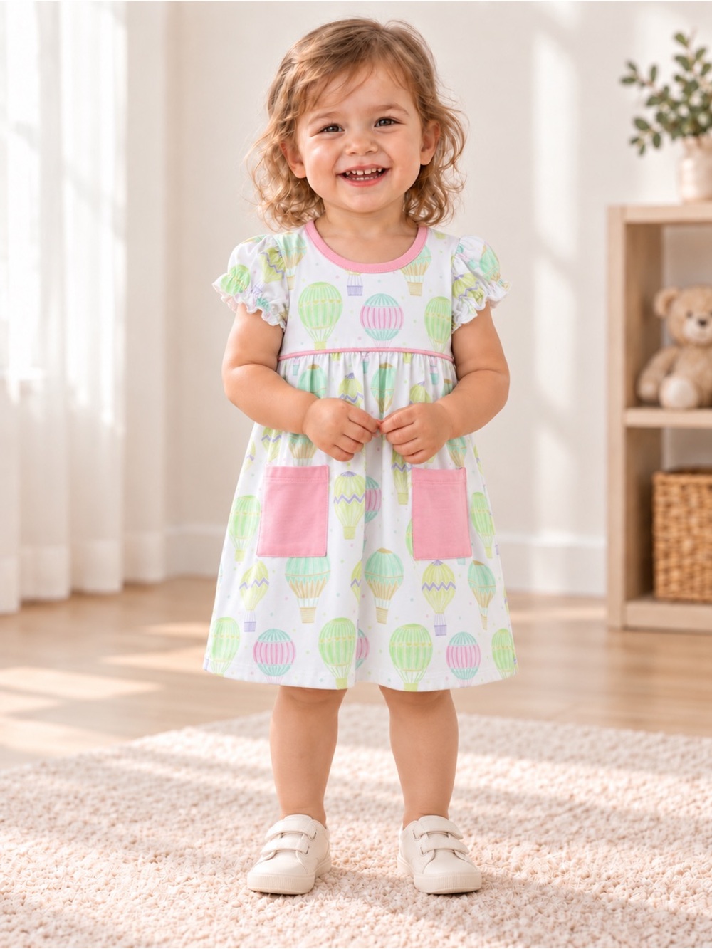 Toddler Hot Air Balloon Pocket Dress - Pink & Mint